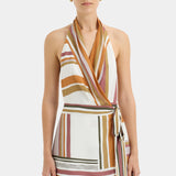 SIR THE LABEL (beige/purple) Caprera stripe wrap halter mini
