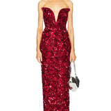 SELF PORTRAIT (red) 3D sequin midi