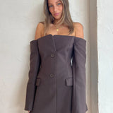 SIR THE LABEL (brown) Sandrine off the shoulder tailored blazer mini