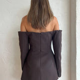 SIR THE LABEL (brown) Sandrine off the shoulder tailored blazer mini