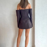 SIR THE LABEL (brown) Sandrine off the shoulder tailored blazer mini