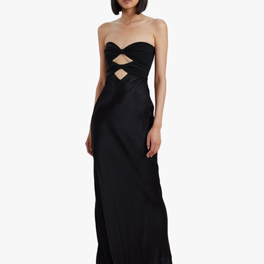 BEC AND BRIDGE (black) Halle strapless mesh/silk gown