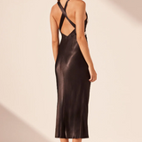 SHONA JOY (black) Camille satin white lace midi