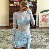 DECONDUARTE (blue) Ortigia lace long sleeve mini