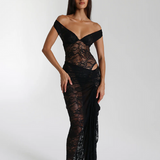 NATALIE ROLT (black) Audrey off shoulder lace maxi