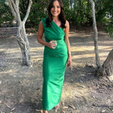 SIR THE LABEL (green) Giacomo gathered one shoulder maxi
