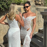 NATALIE ROLT (white) Audrey off shoulder lace maxi