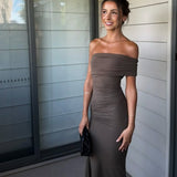 ENTIRE STUDIOS (khaki/moss) Pillar off the shoulder gown