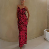 SELF PORTRAIT (red) 3D sequin midi
