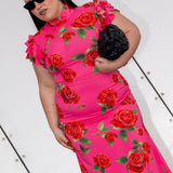 SAU LEE (red/pink) Sylvie rose cap sleeve gown