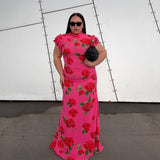 SAU LEE (red/pink) Sylvie rose cap sleeve gown