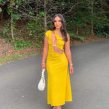 CHRISTOPHER ESBER Three Crystal Solace Ruched Tank Dress (Yellow)