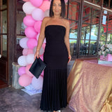 DION LEE (black) Linear Pleated Crepe Strapless Midi