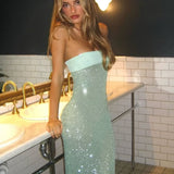 FAIT PAR FOUTCH (green/malachite) Elizabeth sequin strapless maxi