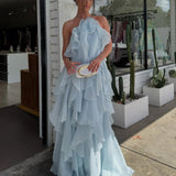 AJE (baby blue) Pandorea halter frill maxi