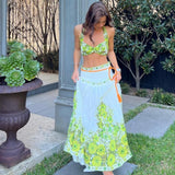 ALEMAIS (green/white) Wallis bralette top and skirt set