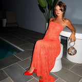 NATALIE ROLT (orange/red) Naomi lace gathered maxi