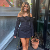 SIR THE LABEL (black) Sandrine off the shoulder tailored blazer mini