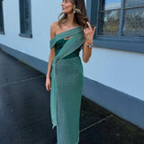 MISS ROSIER (green) sparkle one shoulder midi