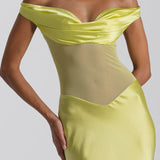 NATALIE ROLT (lime) Gwyneth silk off shoulder maxi