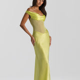 NATALIE ROLT (lime) Gwyneth silk off shoulder maxi