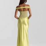 NATALIE ROLT (lime) Gwyneth silk off shoulder maxi