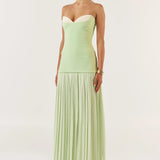 SHE IS OLLA (green) Nicolette strapless pleated maxi