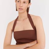 SIR THE LABEL (brown) Nikki halter ruched midi