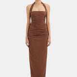 SIR THE LABEL (brown) Nikki halter ruched midi