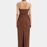 SIR THE LABEL (brown) Nikki halter ruched midi