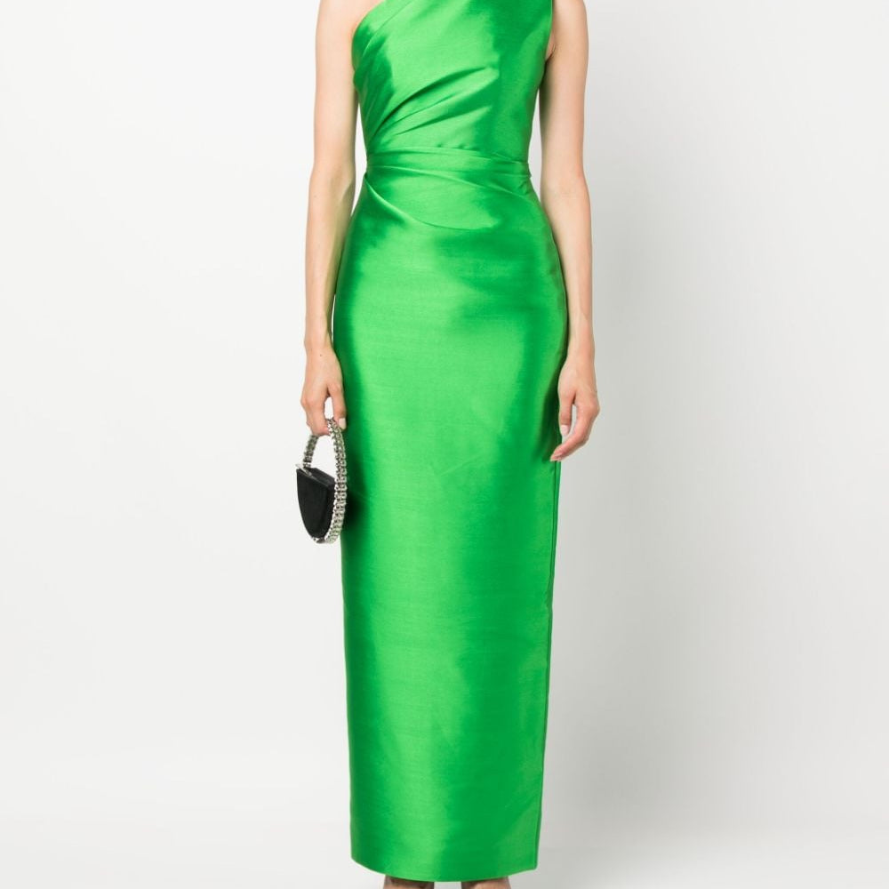 SOLACE LONDON (green) Kira Twill one shoulder gown