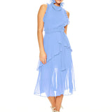 TALULAH (blue) Jodi high neck pleated midi
