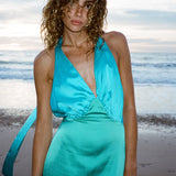 THE WOLF GANG (blue/green) Oahu slip halter maxi