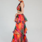 YAURA FAARI (red/orange) Aquarelle skirt/top set