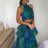 YAURA FAARI (blue/green) Aquarelle skirt/top set