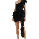 ELIYA THE LABEL (black) Yazmine frill one shoulder mini