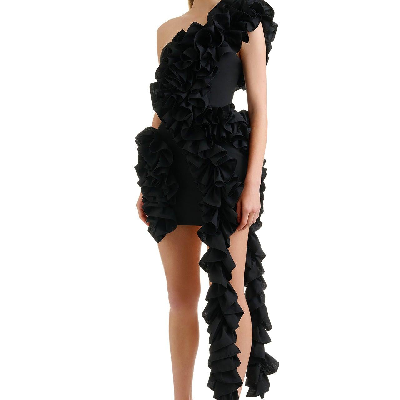 ELIYA THE LABEL (black) Yazmine frill one shoulder mini