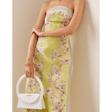 ALEMAIS (green) Marlow linen strapless midi