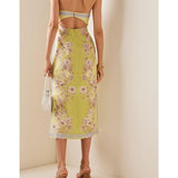 ALEMAIS (green) Marlow linen strapless midi