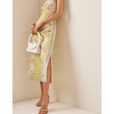 ALEMAIS (green) Marlow linen strapless midi