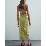ALEMAIS (green) Marlow linen strapless midi