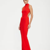 EFFIE KATS (Red) Ambre Backless Cutout High Neck Gown