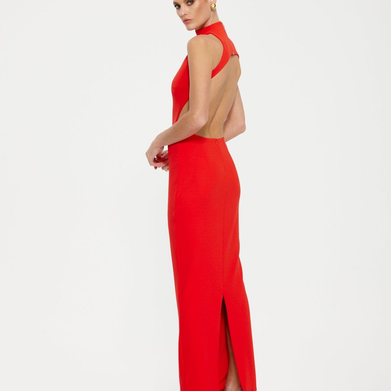 EFFIE KATS (Red) Ambre Backless Cutout High Neck Gown