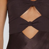 BEC AND BRIDGE (brown) Halle strapless mesh/silk gown