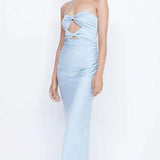 BEC AND BRIDGE (blue) rocjelle cut out strapless silk maxi