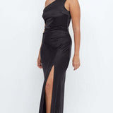 BEC AND BRIDGE (black) Dreamer Asym one shoulder silk gown