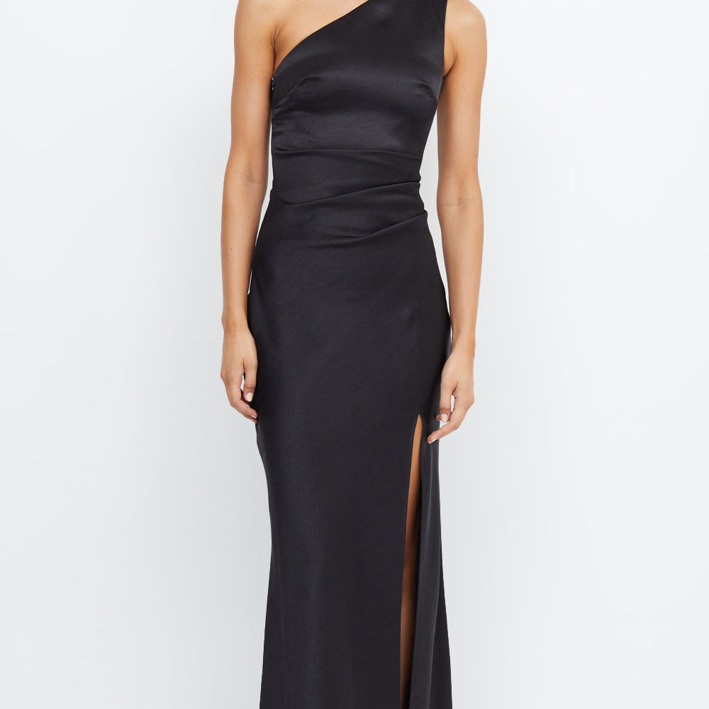 BEC AND BRIDGE (black) Dreamer Asym one shoulder silk gown