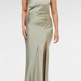 BEC AND BRIDGE (khaki) Dreamer Asym one shoulder silk gown