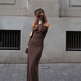 BENNI (brown) Lorena off the shoulder long sleeve maxi