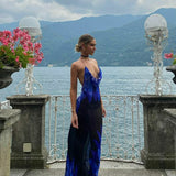 RAT AND BOA (Blue/Black) Coralina Floral Backless Maxi